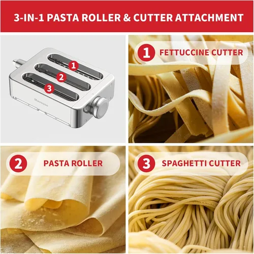 Vista 2 de Juego de accesorios para pasta totalmente de metal 3 en 1 para batidora de pie KitchenAid, incluye rodillo de lámina de pasta, cortador