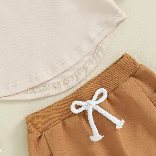 Vista 6 de Kuriozud Conjunto de 2 piezas de sudadera con cuello redondo y pantalones deportivos para niños pequeños para otoño e invierno