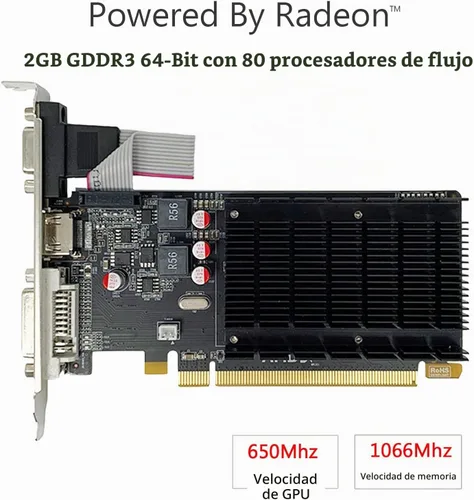Vista 2 de QTHREE Tarjeta gráfica Radeon HD 5450, 2GB, GDDR3,64 bits, DVI, HDMI, VGA