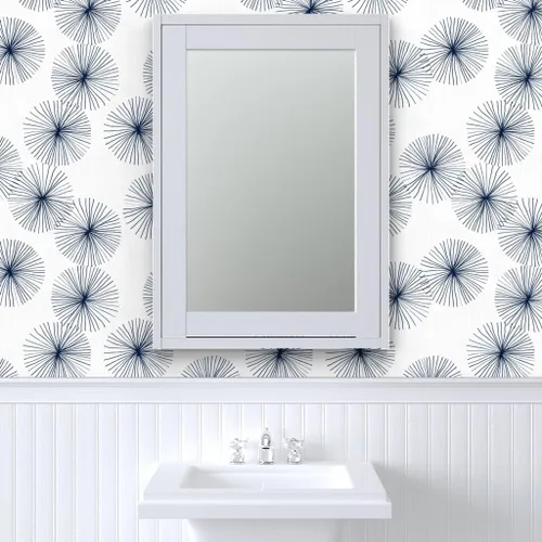 Vista 9 de Spoonflower Mid Century Mod Pre-Pasted Removable Wallpaper Roll 24" x 36" Circle Snowflake Minimalist Dark Blue Self-adhesive, removable and