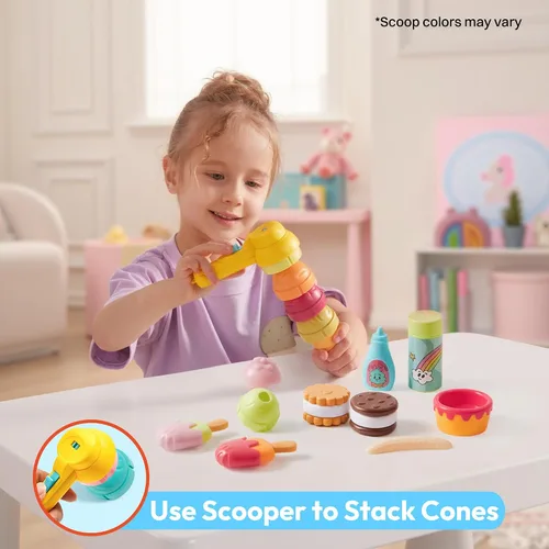 Vista 6 de lalalark Juguete para hacer helados, haz tu propio juego de helado, juego de juguetes de comida para jugar, juguete de cocina para niños, regalos