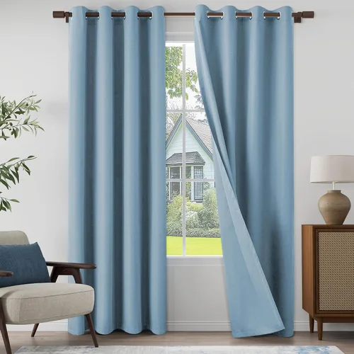 Vista 21 de Cortinas texturizadas de lino 100% opacas de 64 pulgadas de largo, juego de 2 paneles para granja, casa de campo, cortinas ligeras con ojales