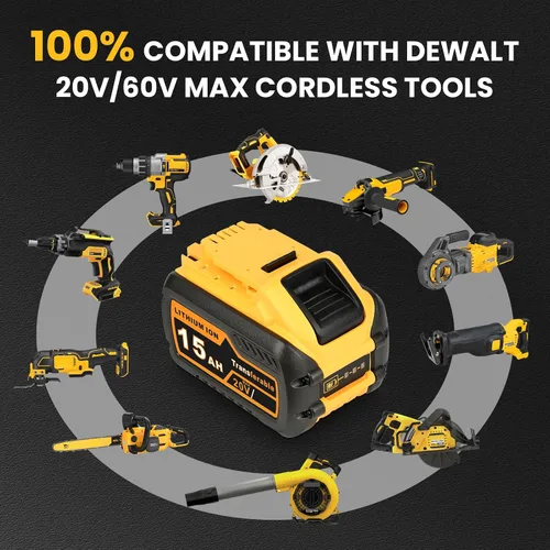 Vista 12 de Paquete de 2 unidades de repuesto de alta capacidad de 15.0Ah para Dewalt 20V/60V MAX, batería de iones de litio con conmutación automática