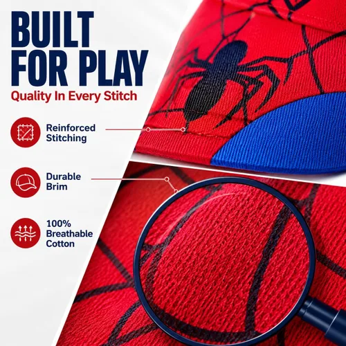 Vista 4 de Marvel Spider-Man Baseball Cap for Boys, 3D Adjustable Kids Hat, Ages 3-9 rojo/azul