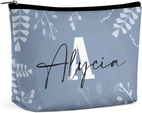 Vista 8 de Bolsa de maquillaje personalizada del alfabeto A-Z, con monograma floral, bolsa de cosméticos con nombre personalizado, bolsa de maquillaje pequeña