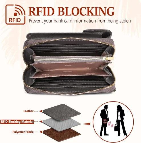 Vista 3 de Bolso cruzado pequeño para teléfono celular para mujer, bolso cruzado de cuero con bloqueo RFID, bolso cruzado de gran capacidad para teléfono