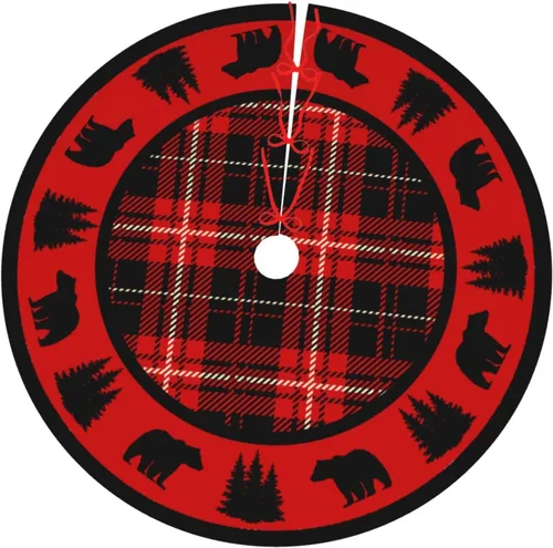 Vista 25 de A Brood of Chickens - Falda de árbol de Navidad de 30 pulgadas con borde de cuadros búfalo rojos y negros, decoración para Feliz Navidad, casa