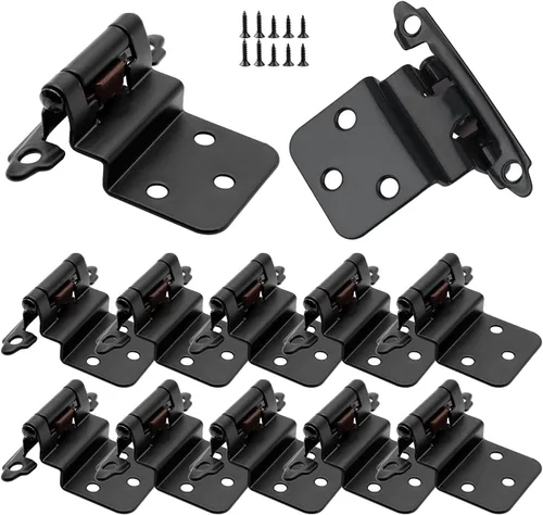 Vista 11 de Bisagras para puertas de gabinete de cocina de 3/8 pulgadas, paquete de 4 pares de bisagras de gabinete semiocultas negras, bisagras de puerta