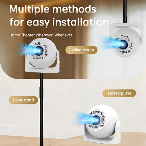 Vista 2 de Mini proyector de enfoque automático con aplicaciones integradas, proyector portátil con WiFi y Bluetooth, proyector de techo Keystone automático