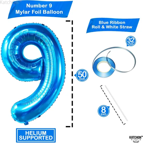 Vista 4 de KatchOn, Globo azul del número 9 de 50 pulgadas Globos azules del número 9 para cumpleaños Globos de 9º cumpleaños para decoraciones