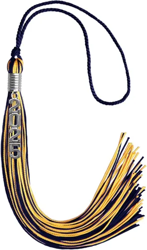 Vista 212 de Endea Graduation Borla mixta de doble color con gota de fecha apilada plateada (negro/oro antiguo, 2025)