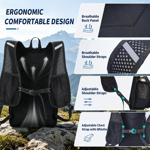 Vista 4 de Blue Quartz Hydration Backpack with 2L Water Bladder, 18L Hiking Backpack for Women Men, Lightweight Water Pack with Phone Pocket for Quick Access