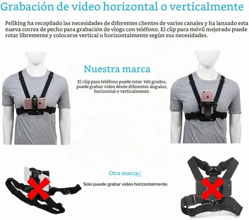 Vista 4 de Soporte de correa de pecho para teléfono celular, soporte universal para teléfono celular para cámara de acción POV, compatible con Gopro Akaso