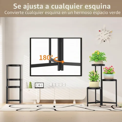 Vista 4 de LASZOLA Soporte plegable de 3 niveles para plantas de interior para múltiples macetas grandes, estante ajustable alto y resistente con estantería