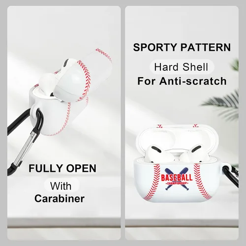 Vista 2 de Funda para Airpods Pro, diseño de béisbol, a prueba de golpes, para auriculares, Airpods Pro, con llavero frontal LED visible
