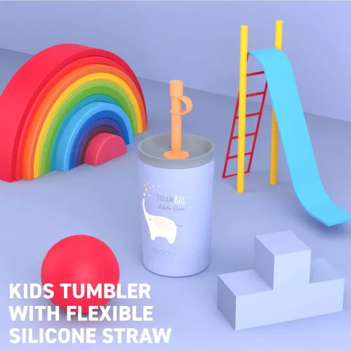 Vista 2 de asobu Vaso de acero inoxidable para niños con tapa flexible con popote Botella de agua aislada Vaso de viaje reutilizable de 12 onzas (azul)