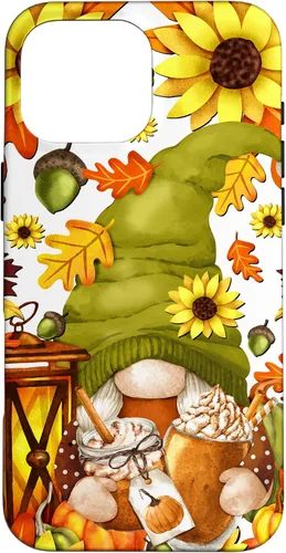 Vista 18 de iPhone 15 Hello Fall Gnomo para mujer, diseño de hojas de otoño, diseño de calabaza