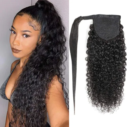Vista 35 de Extensiones de cabello rizado para cola de caballo, cabello rizado para cola de caballo, extensión de cabello humano virgen brasileño