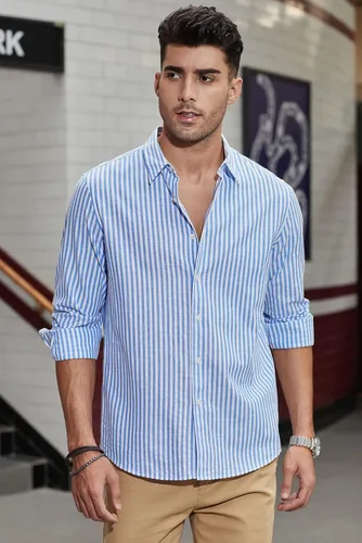 Vista 3 de JMIERR Camisas de vestir de algodón con botones y estilo casual para hombre