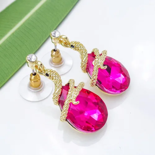 Vista 68 de Navachi Pendientes colgantes de gota de serpiente con forma de pera multicolor de cristal chapado en oro de 18 quilates