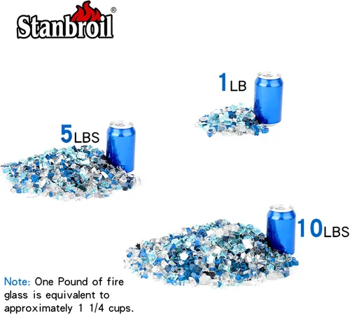 Vista 3 de Stanbroil - Vidrio de fuego mezclado de 10 libras – Vidrio de fuego templado reflectante de 1/2 pulgada mezclado en azul aguamarina, platino, azul