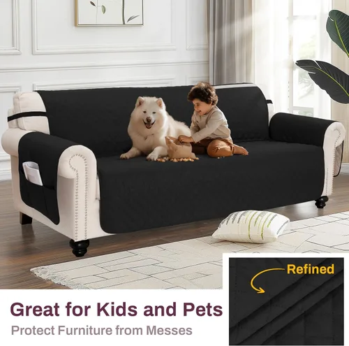 Vista 5 de CAPALOCA Funda de sofá 100% impermeable para perros, lavable, antideslizante, funda protectora de 3 cojines con bolsillos