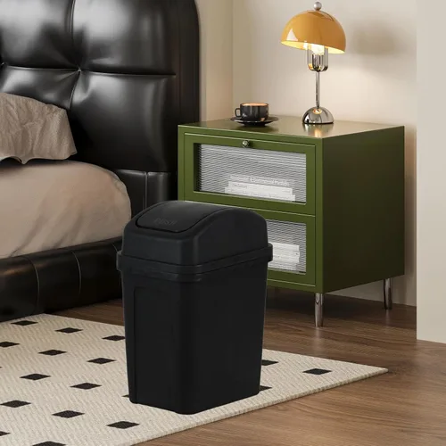Vista 5 de Cubo de basura con tapa abatible de 1.8 galones, cesta de basura Negro