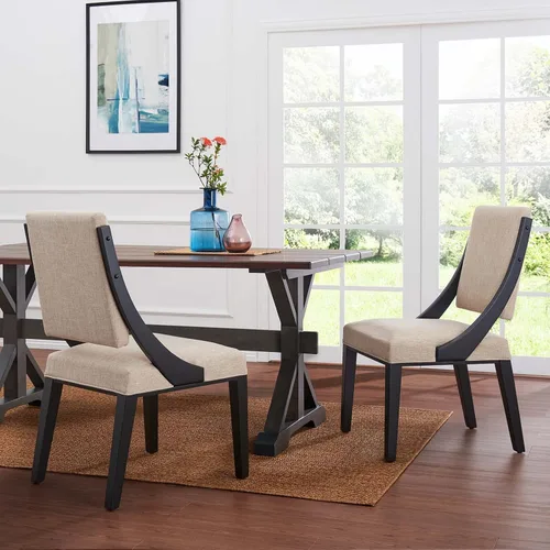 Vista 2 de Modway Cambridge - Juego de 2 sillas laterales de comedor tapizadas de tela color beige