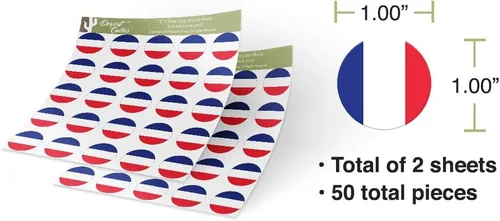 Vista 3 de Desert Cactus Adhesivo de vinilo con la bandera de Francia, 1.0 in, redondo, 2 hojas, 50 piezas en total, con logotipo para niños, álbum