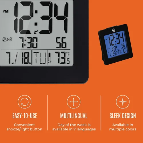 Vista 4 de Reloj digital Búho nocturno de escritorio Marathon cl030050p con super resplandor retro-iluminación Negro