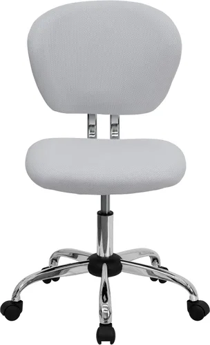 Vista 5 de EMMA + OLIVER Silla de oficina giratoria de malla blanca con respaldo medio con base cromada Blanco
