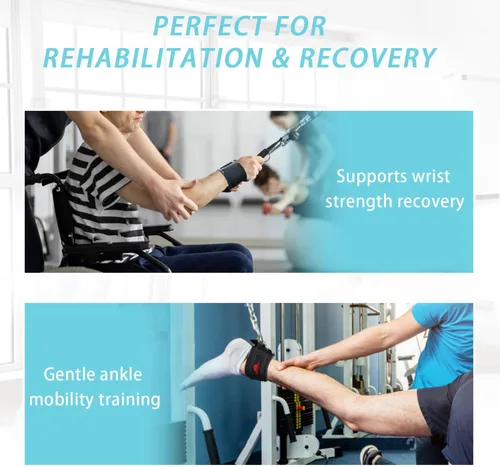 Vista 2 de Correas ajustables para muñeca y tobillo con anillo triangular para levantamiento de pesas, tríceps, pilates, máquinas de cable y rehabilitación
