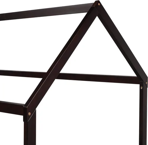 Vista 7 de Merax House Bed Twin Size Wood Bed Frame with Roof and Fence for Girls, Boys, Weight Capacity No Limit (Espresso)