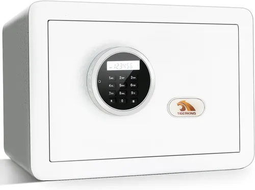 Vista 9 de TIGERKING - Caja de seguridad digital con luz LED, caja de seguridad pequeña para dinero con estante removible, caja de seguridad para dinero