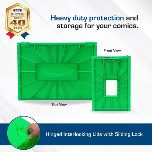 Vista 2 de BCW Recipiente corto para cómics Capacidad para 150 cómics Almacenamiento de plástico apilable Organizador sin ácido Verde, individual