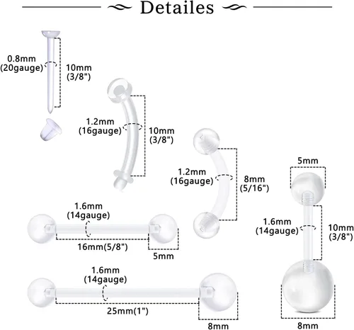 Vista 3 de MODRSA Juego Mixto de Retenedores de Piercing Transparentes para Septum, Pernos de Nariz, Anillos de Labio Flexibles, Anillos de Lengua, Anillos