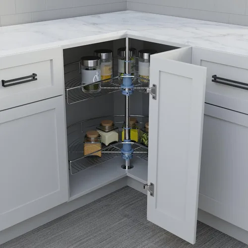 Vista 5 de Dowell Base gabinete con forma de riñón de diámetro 24 270° Lazy Susan, 2 estantes, base de cocina organizador de gabinete de esquina