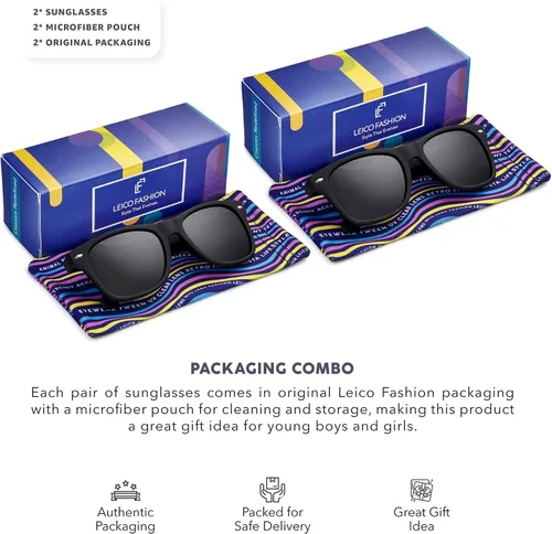 Vista 5 de LEICO FASHION Gafas de sol polarizadas retro para niños y niñas de 3 a 12 años inastillables con protección UV para niños pequeños