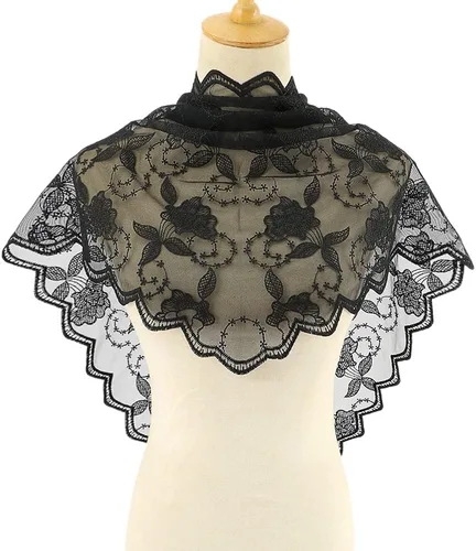 Vista 2 de LMVERNA Triángulo velo Mantilla cabeza cubierta bordado flor velos novia boda accesorio
