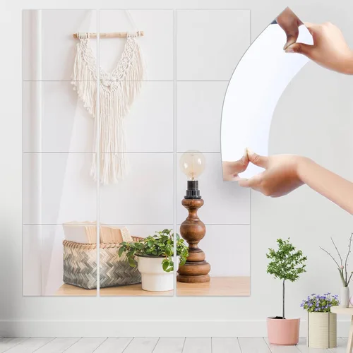 Vista 8 de JUNEBRUSHS Paquete de 4 Espejos Acrílicos Autoadhesivos, Azulejos de Espejo de 12X 12 Pulgadas, Láminas de Espejos de Plástico Flexibles Adhesivas a