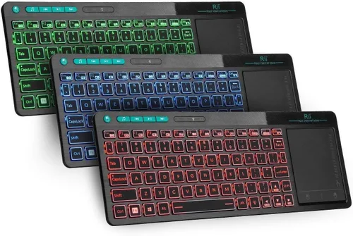 Vista 9 de Rii RT518S - Teclado multifuncional inalámbrico y Bluetooth con retroiluminación de 2 LED de color, modo dual, trackpad multitáctil de gran