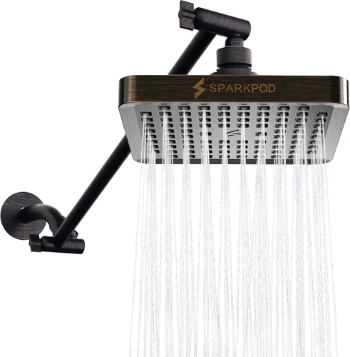 Vista 21 de SparkPod Cabezal de ducha tipo lluvia cuadrado con brazo de extensión, cabezal de ducha de altura ajustable con rendimiento de alta presión, fácil