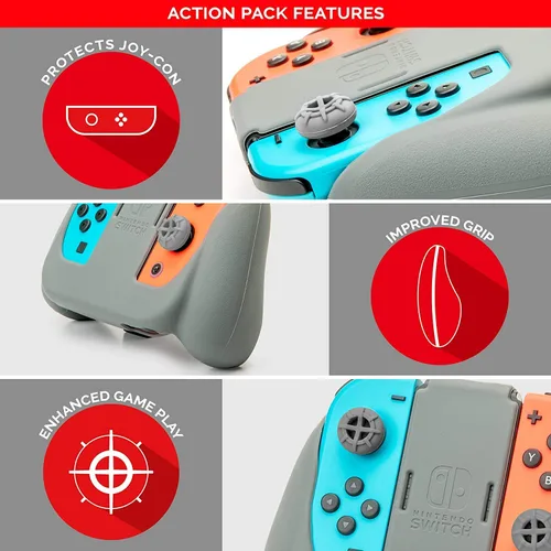 Vista 4 de Officially Licensed Nintendo Switch Joy-Con Action Pack Grip and Thumb Buttons Neon Blue Textured Silicone