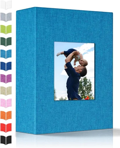 Vista 54 de Álbum de fotos Artfeel 4x6 con 100 bolsillos, álbumes de fotos deslizables, libro de memorias con cubierta de lino y ventana frontal, libro de fotos