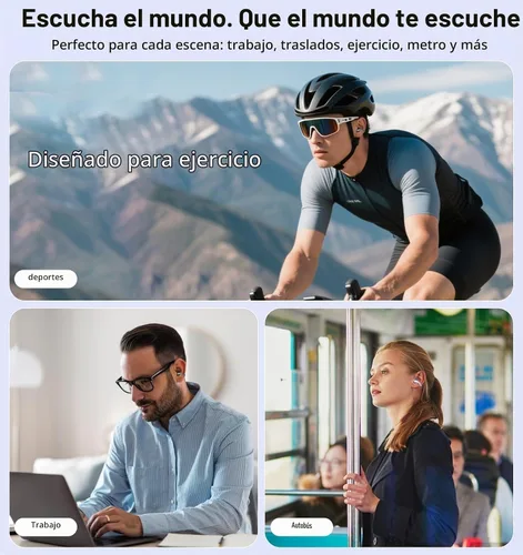 Vista 7 de Auriculares con clip, auriculares de oreja abierta inalámbricos Bluetooth 5.4, auriculares ligeros de oreja abierta con micrófono batería 59H Negro
