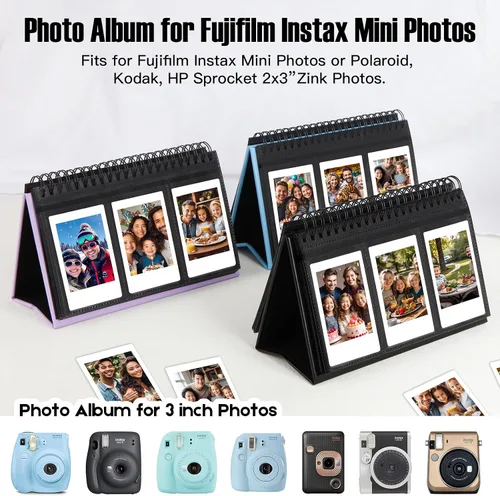 Vista 4 de Mini álbum de fotos para cámara Fujifilm Instax Mini, álbum de fotos de 96 bolsillos para Polaroid, álbum de pantalla de escritorio de cuero