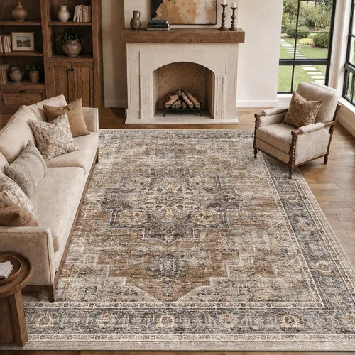 Vista 16 de Alfombra de pasillo vintage de 2 x 6 pies de pelo bajo Marrón beige