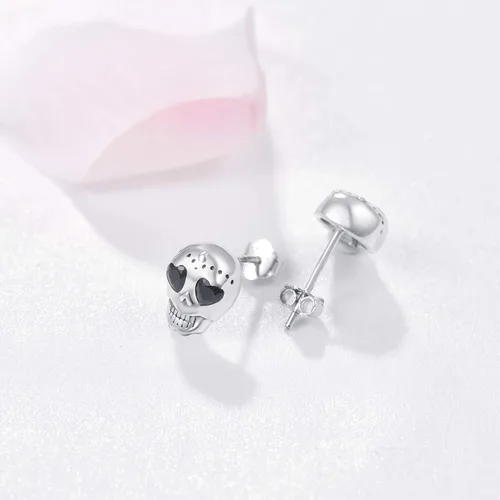 Vista 2 de Aretes punk de plata de ley 925 aretes góticos hipoalergénicos regalo de joyería de calavera para hombres y mujeres con caja de regalo regalos