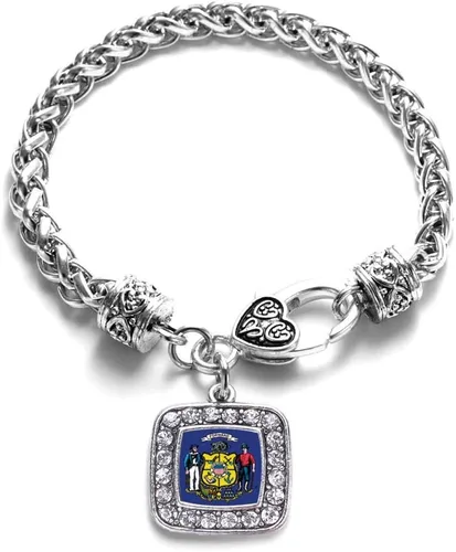 Vista 226 de Pulsera de dijes cuadrados de plata con joyería de circonita cúbica