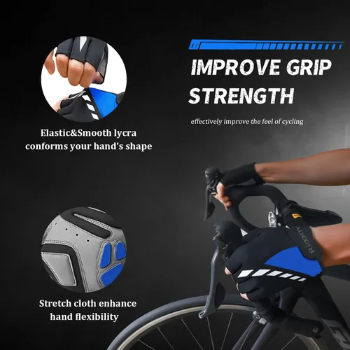 Vista 4 de Guantes de ciclismo, guantes de ciclismo acolchados de gel para hombres, antideslizantes, absorben los golpes, ligeros y transpirables, diseño